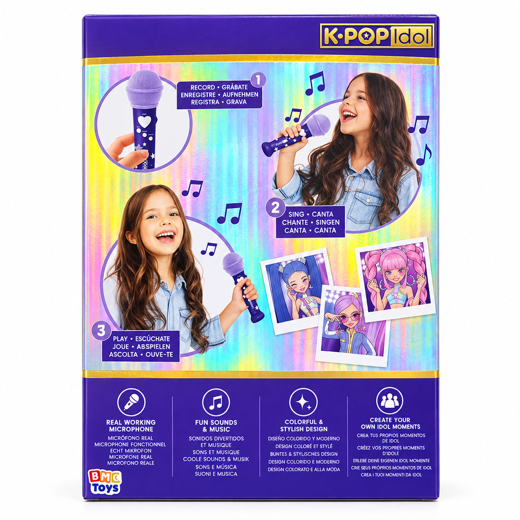 Microfono giocattolo K-Pop Idol viola con effetti sonori e registrazione