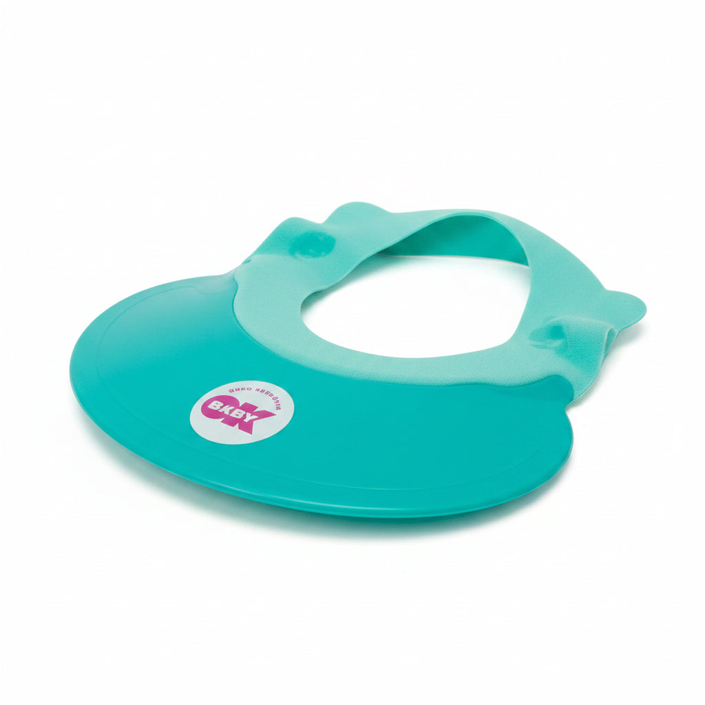 OK Baby Hippo visiera shampoo azzurra per bambini da 8 a 36 mesi, protegge occhi e orecchie durante il bagnetto con fascia regolabile e morbida.
