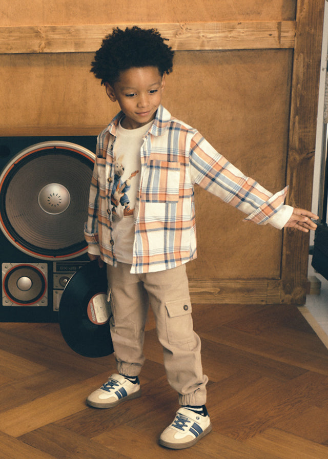 Pantalone cargo bambino Mayoral beige tortora con tasche laterali