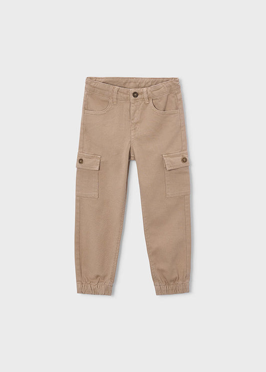 Pantalone cargo bambino Mayoral beige tortora vista frontale