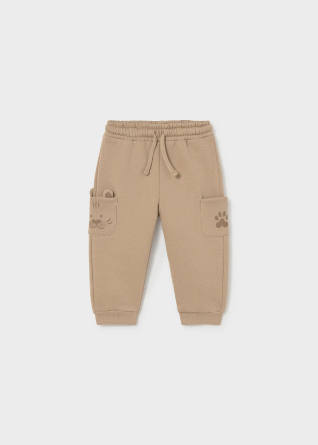 Pantalone jogger neonato in felpa tortora con animaletti Mayoral