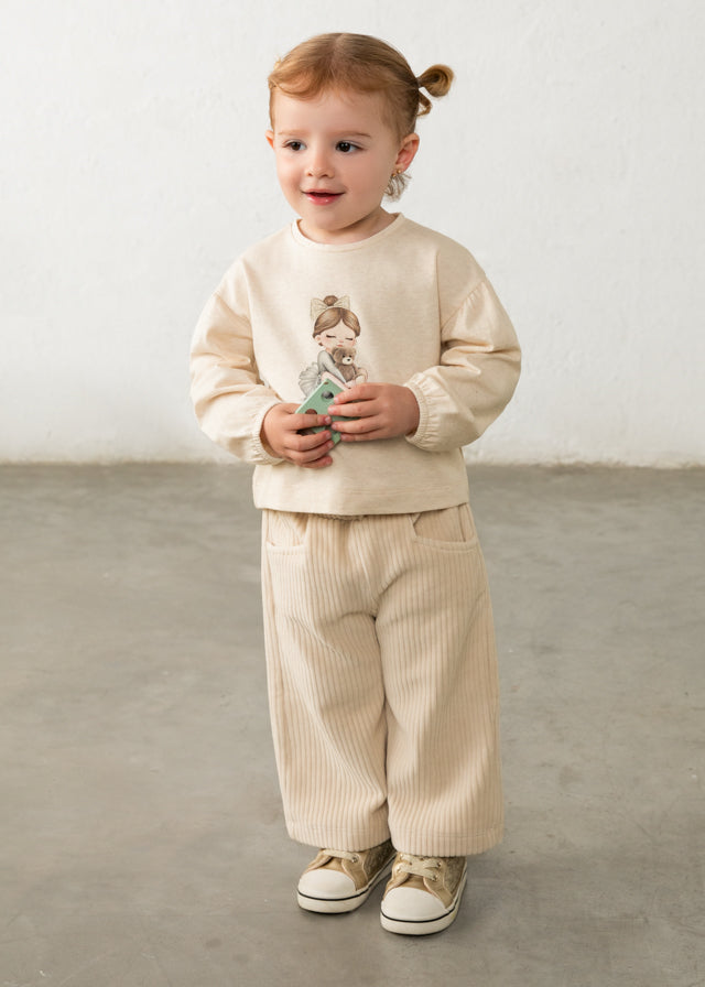 Pantalone neonata Mayoral in microvelluto a coste beige con tasche