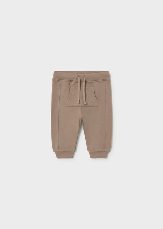 Pantalone neonato Mayoral in felpa marrone con vita elasticizzata tasca e coulisse