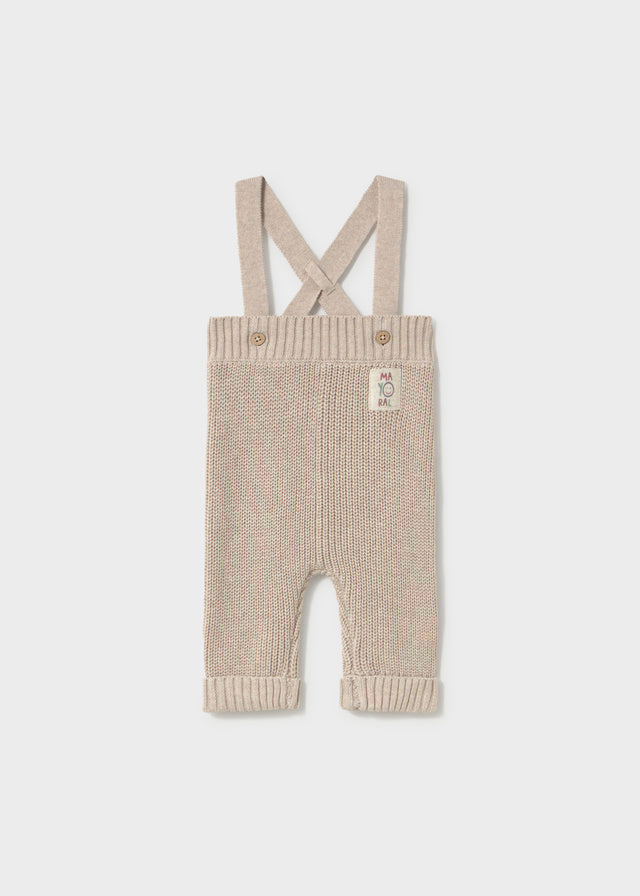 Pantalone neonato Mayoral in maglia beige con bretelle regolabili