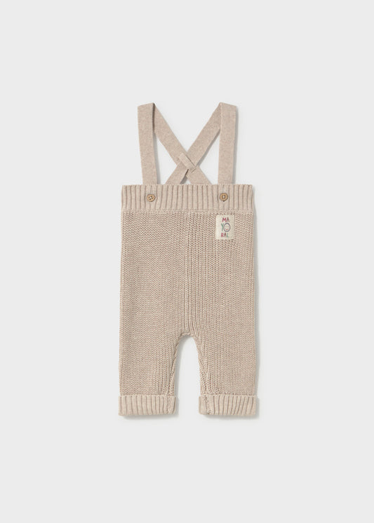Pantalone neonato Mayoral in maglia beige con bretelle regolabili