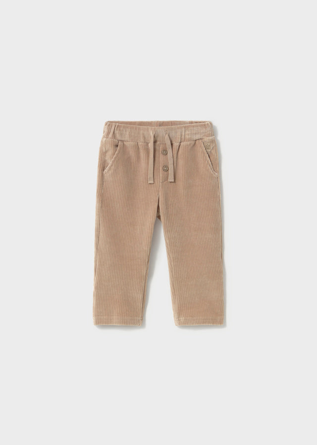 Pantalone neonato Mayoral in velluto a coste beige con vita elasticizzata e coulisse