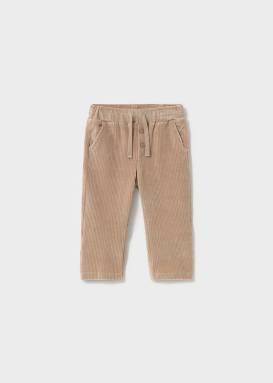 Pantalone neonato Mayoral in velluto a coste beige con vita elasticizzata e coulisse