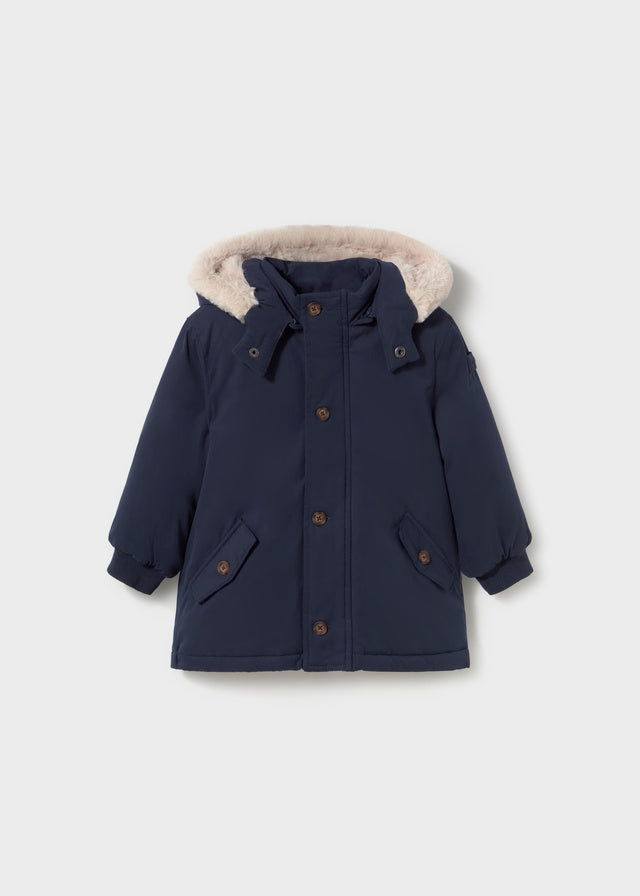 Parka neonato Mayoral blu navy con chiusura a zip e bottoni