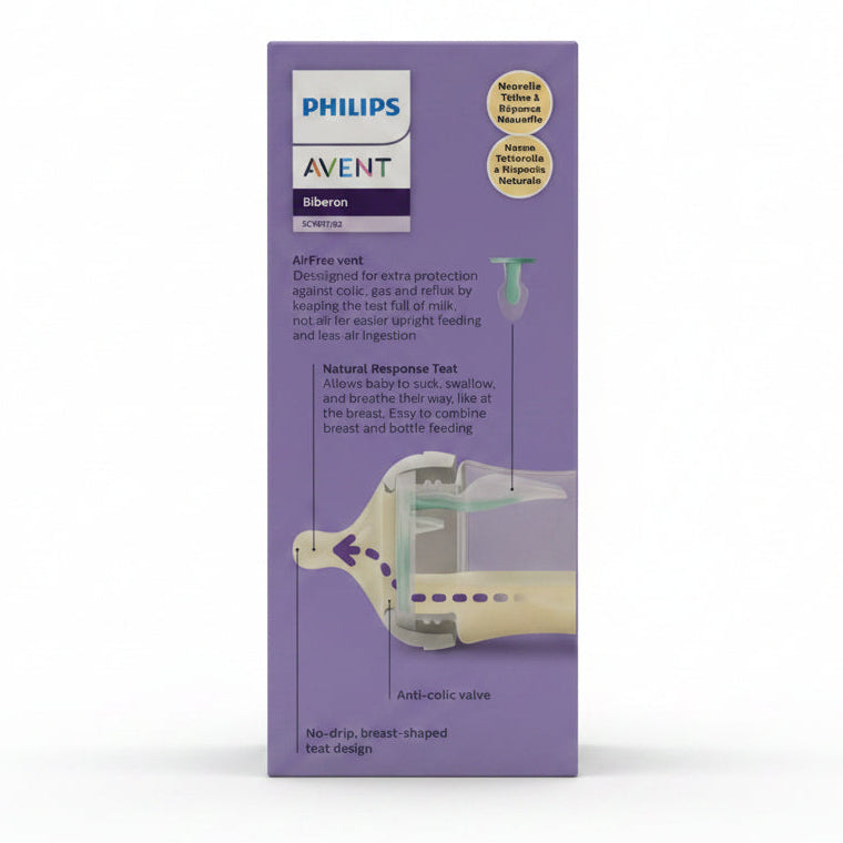 Philips Avent Biberon Natural Response 260 ml con tettarella in silicone Natural Response e valvola anticolica, ideale per l'allattamento misto.