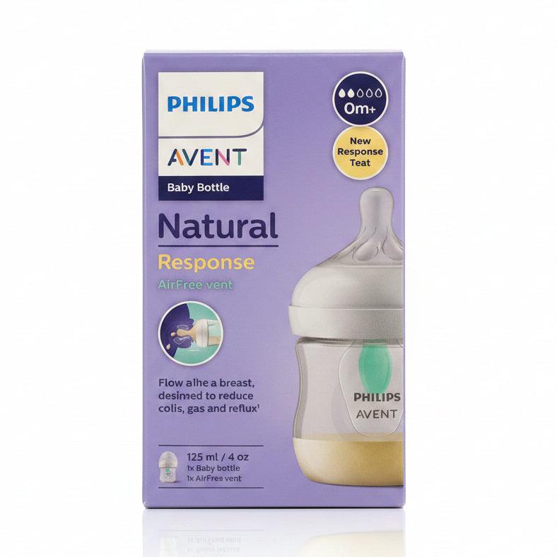 Philips Avent Biberon Natural Response AirFree Vent 125 ml con tettarella 0m+, valvola AirFree anticolica e design ergonomico per neonati.