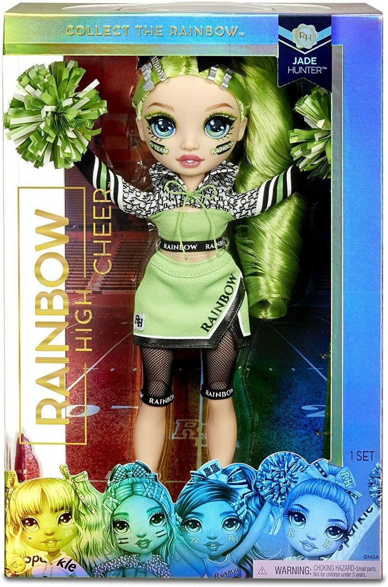 Rainbow High Cheer Jade Hunter bambola fashion cheerleader con capelli verdi e pom-pom