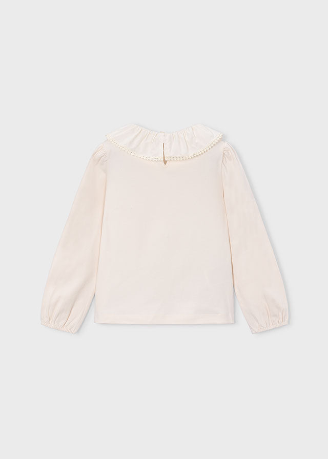 Retro blusa bambina Mayoral color écru con colletto volant