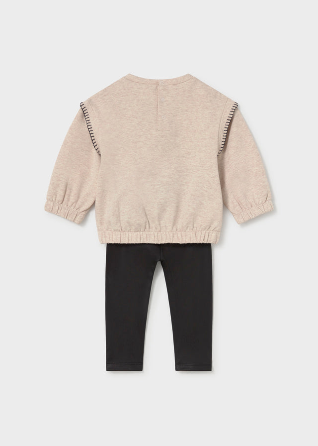 Retro completo neonata Mayoral con felpa beige e leggings neri
