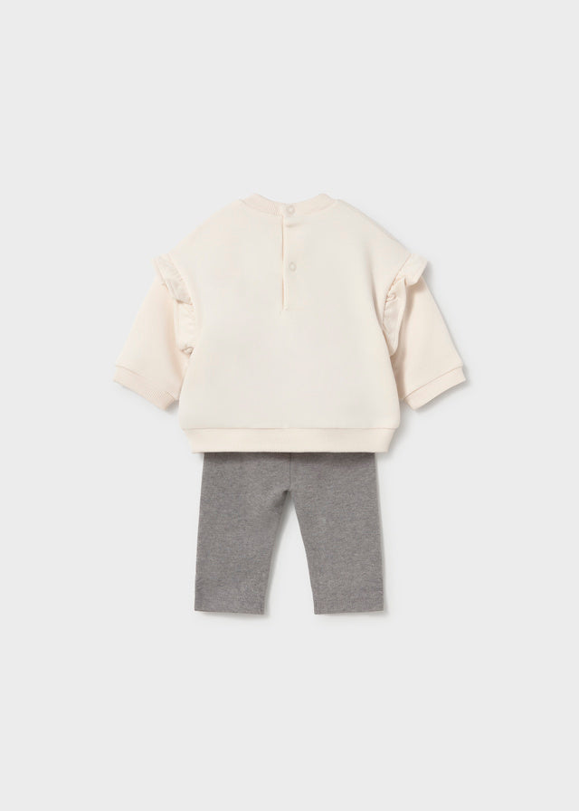 Retro completo neonata Mayoral con felpa écru e leggings grigio mélange