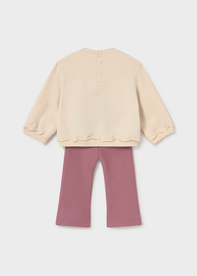 Retro completo neonata Mayoral con felpa écru e pantalone rosa cipria