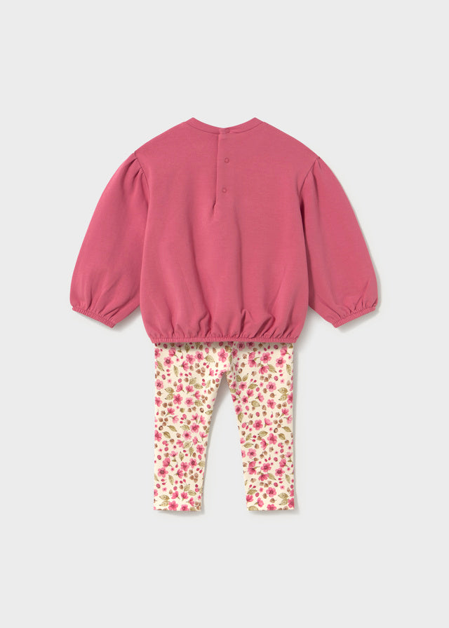 Retro completo neonata Mayoral con felpa rosa e leggings a fiori