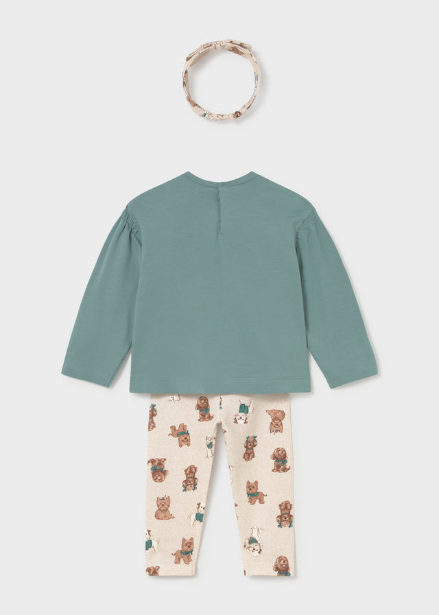 Retro completo neonata Mayoral con maglia verde acqua e leggings fantasia