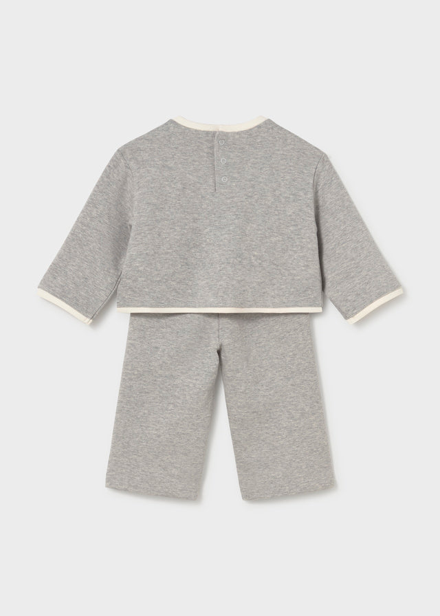 Retro completo neonata Mayoral grigio mélange con felpa e pantalone coordinato