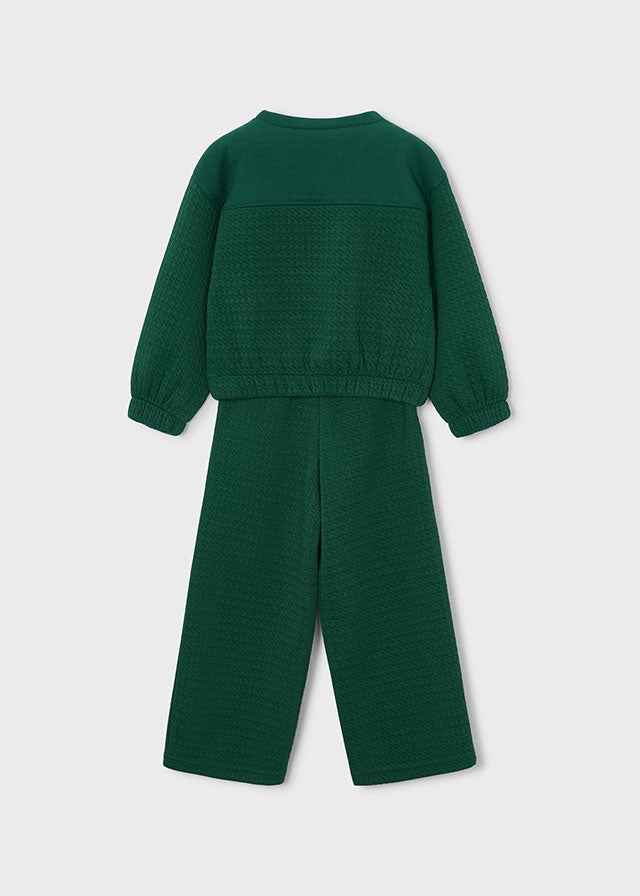 Retro del completo bambina Mayoral verde bottiglia con felpa e pantalone lungo