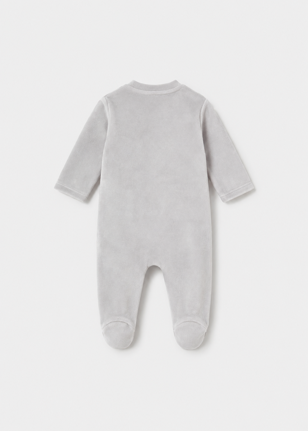 Retro tutina neonata Mayoral in velluto grigio chiaro con maniche lunghe e piedini