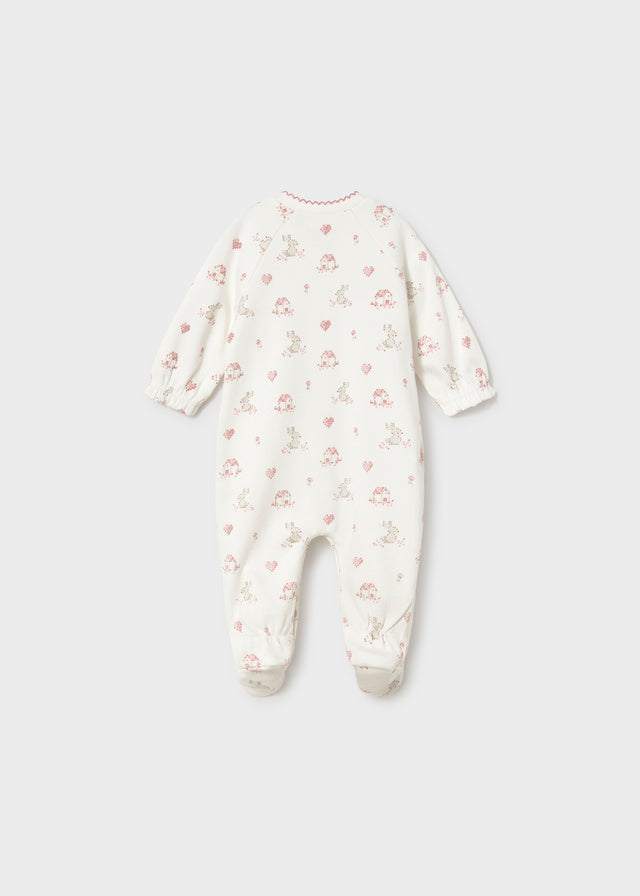Retro tutina neonata écru con fantasia coniglietti e cuori Mayoral