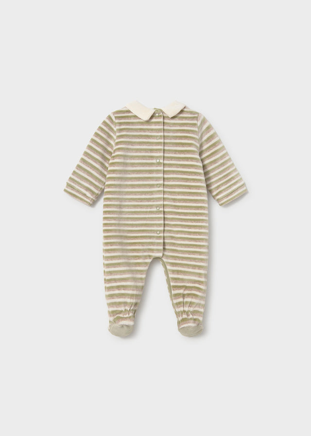 Retro tutina neonato Mayoral a righe verde salvia ed écru con maniche lunghe e piedini