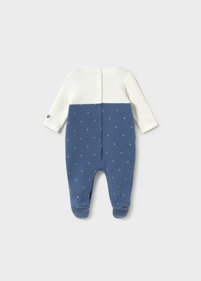 Retro tutina neonato Mayoral con salopette blu e maglia bianca