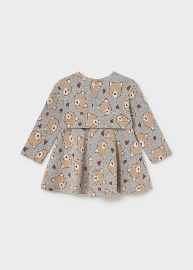 Retro vestito neonata Mayoral grigio mélange con stampa jacquard di orsetti