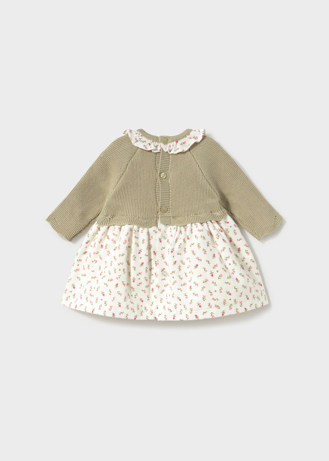 Retro vestito neonata Mayoral in maglia verde salvia con chiusura a bottoni