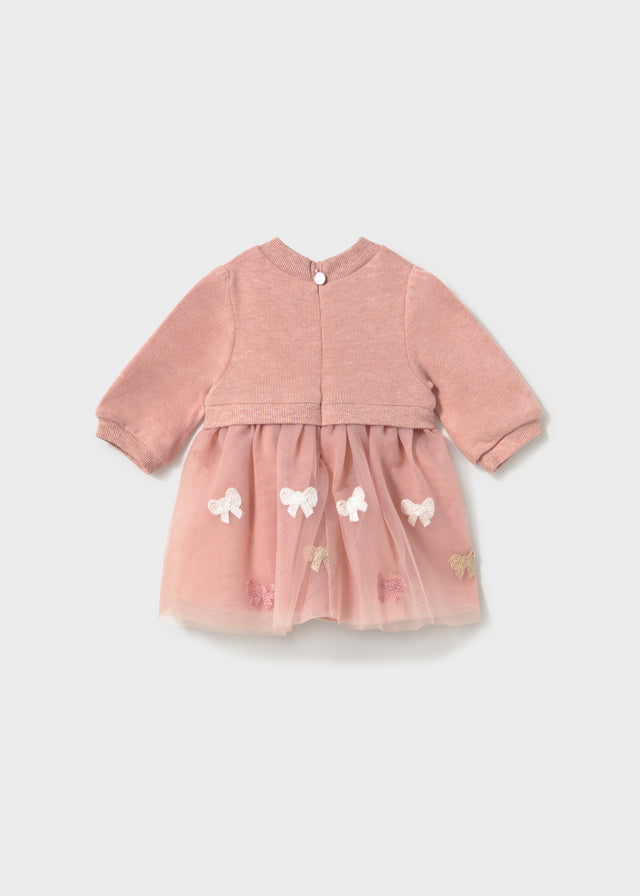 Retro vestito neonata Mayoral rosa con gonna in tulle e chiusura posteriore