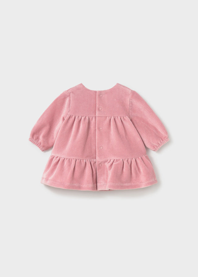 Retro vestito neonata Mayoral rosa in velluto con chiusura posteriore