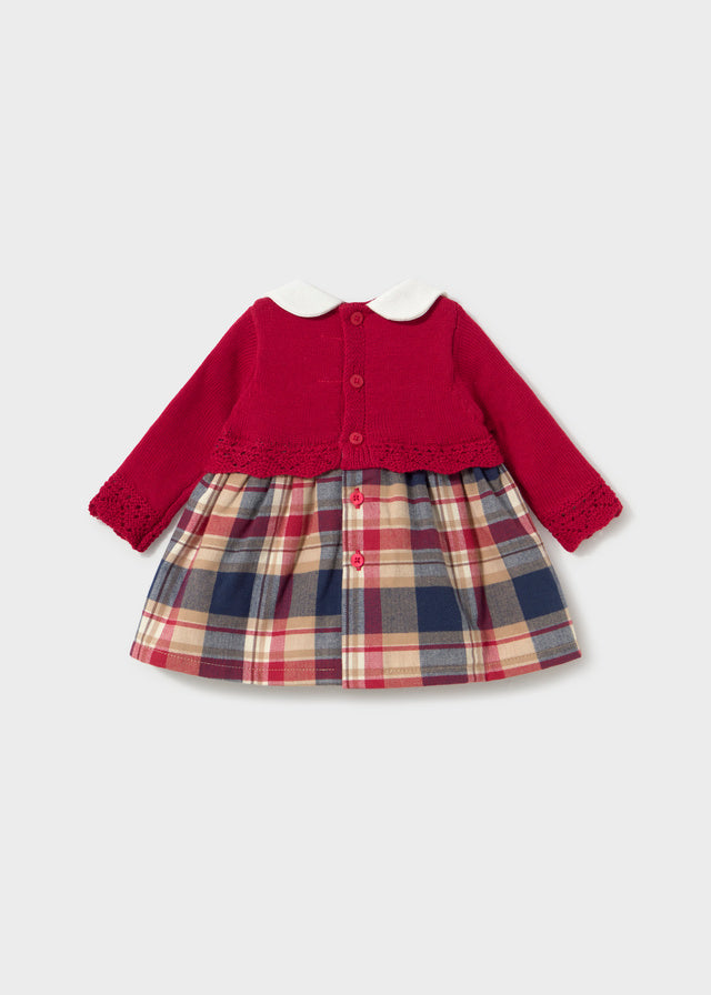 Retro vestito neonata Mayoral rosso con gonna a quadri e chiusura con bottoni