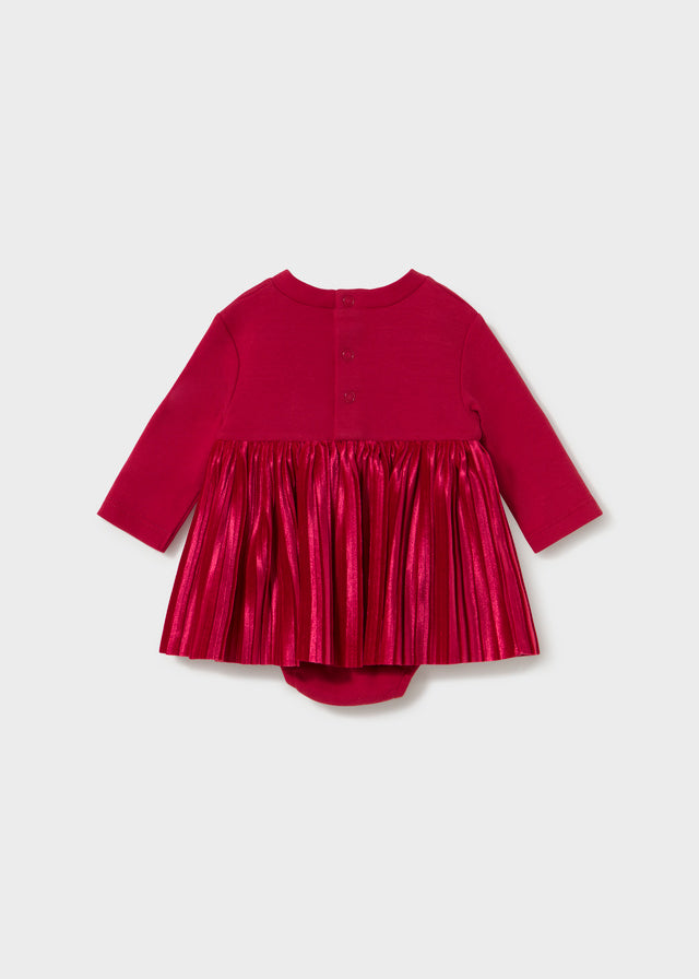 Retro vestito neonata Mayoral rosso con gonna plissettata e chiusura posteriore