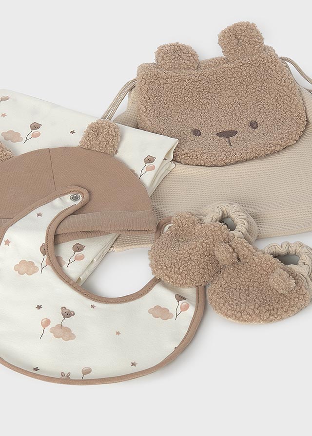 Set Mayoral neonato con zainetto orsetto, bavaglino e scarpine
