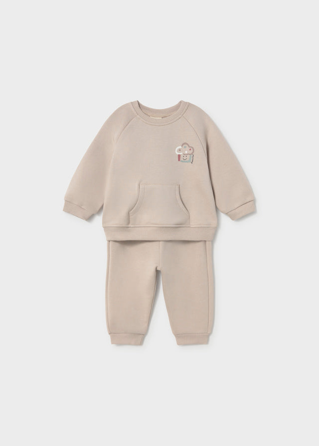 Tuta neonato 2 pezzi Mayoral con felpa e pantalone beige