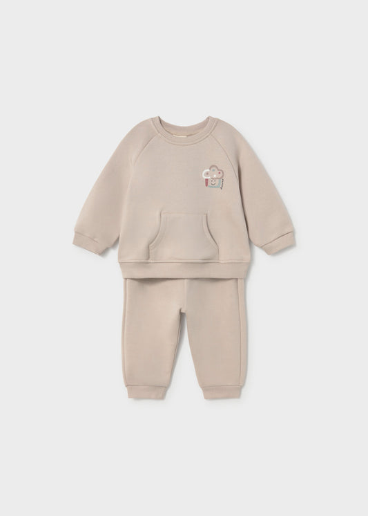Tuta neonato 2 pezzi Mayoral con felpa e pantalone beige
