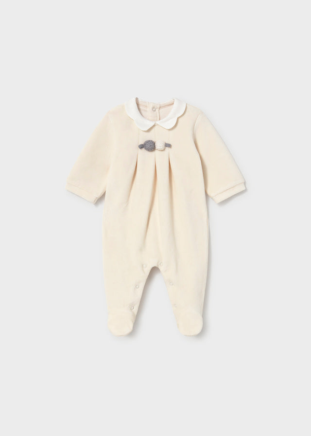 Tutina Mayoral neonato in velluto color Ceramica con colletto