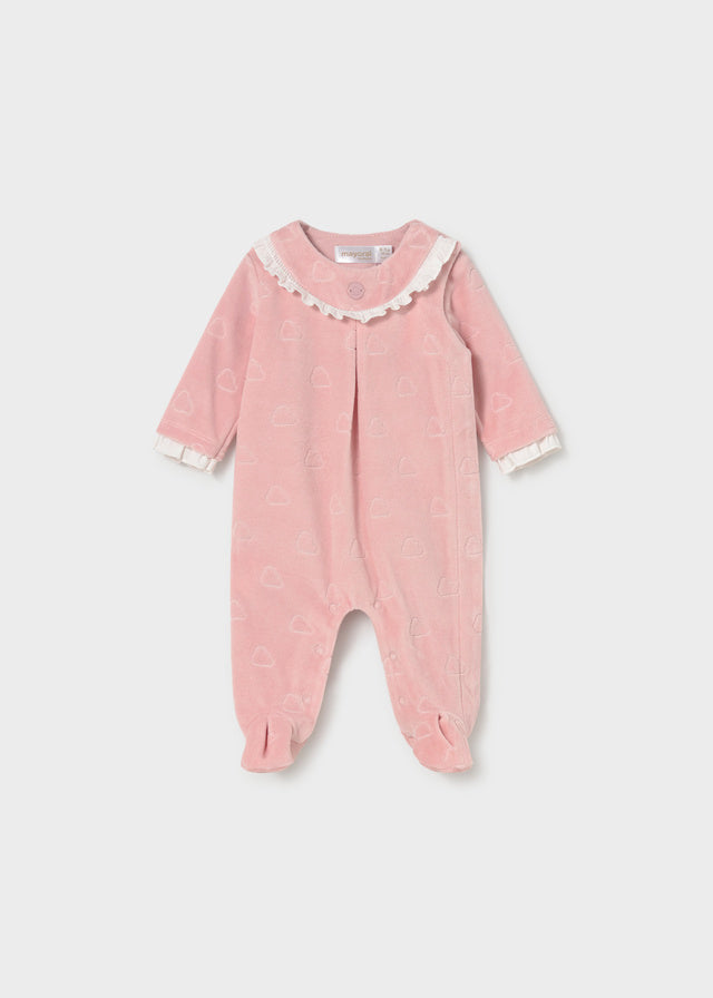 Tutina neonata Mayoral rosa con piedini e colletto con volant