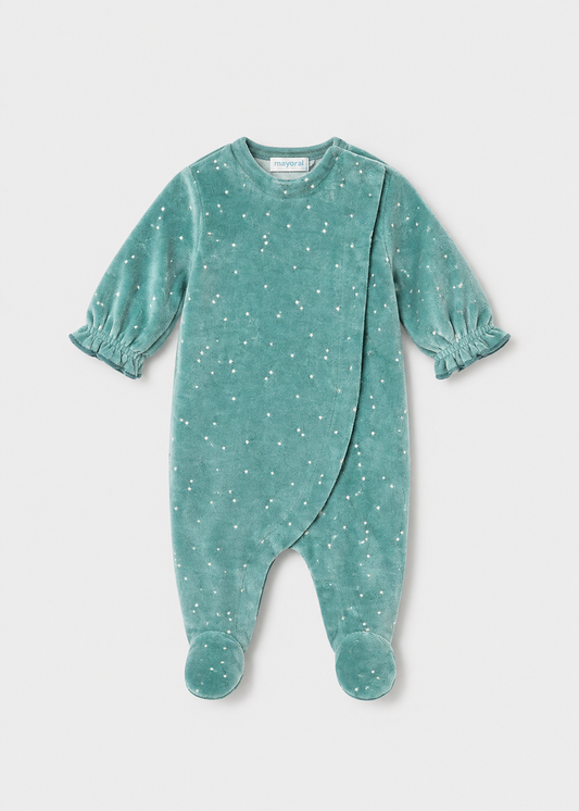 Tutina neonata verde acqua a pois bianchi con orsetto Mayoral