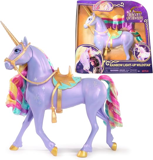  Unicorn Academy Rainbow Light-Up Wildstar, unicorno giocattolo con effetti luminosi e sonori.