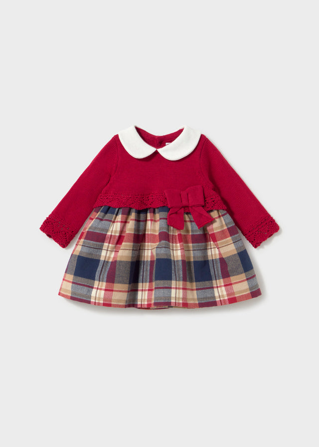 Vestito natalizio neonata Mayoral con corpetto rosso e gonna a quadri