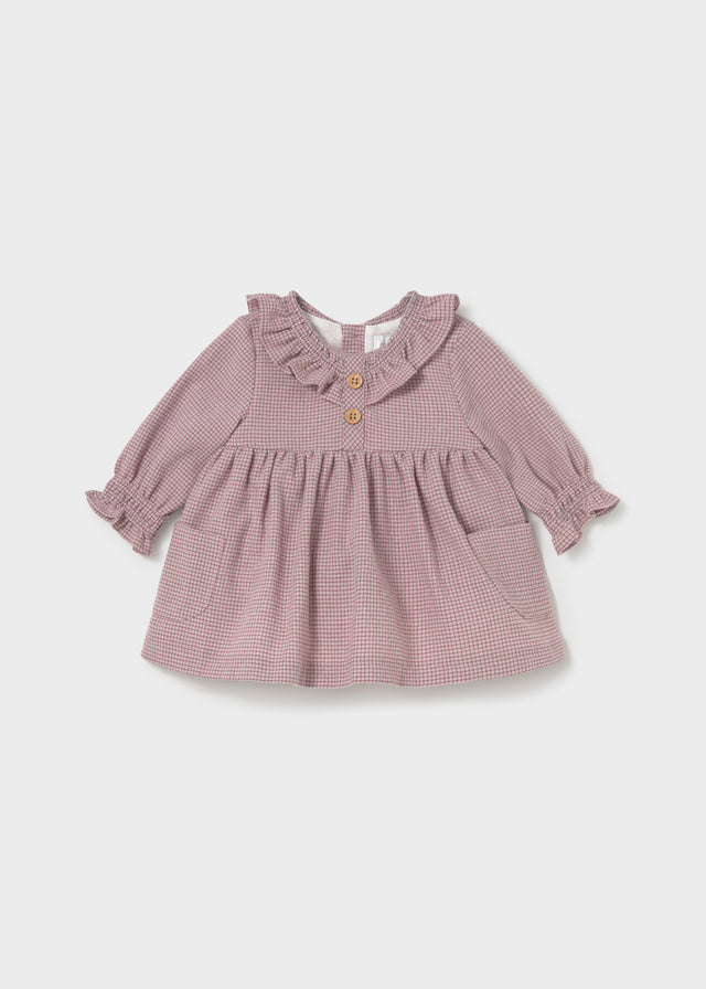 Vestito neonata Mayoral a quadretti rosa con colletto volant e bottoni