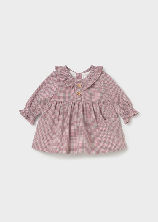 Vestito neonata Mayoral a quadretti rosa con colletto volant e bottoni