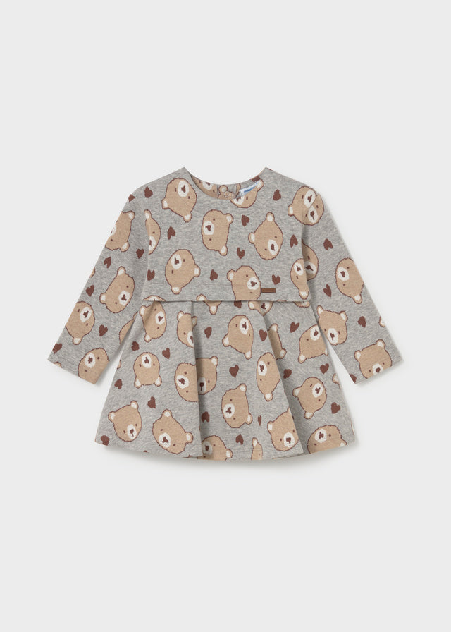 Vestito neonata Mayoral grigio mélange con fantasia di orsetti e cuori