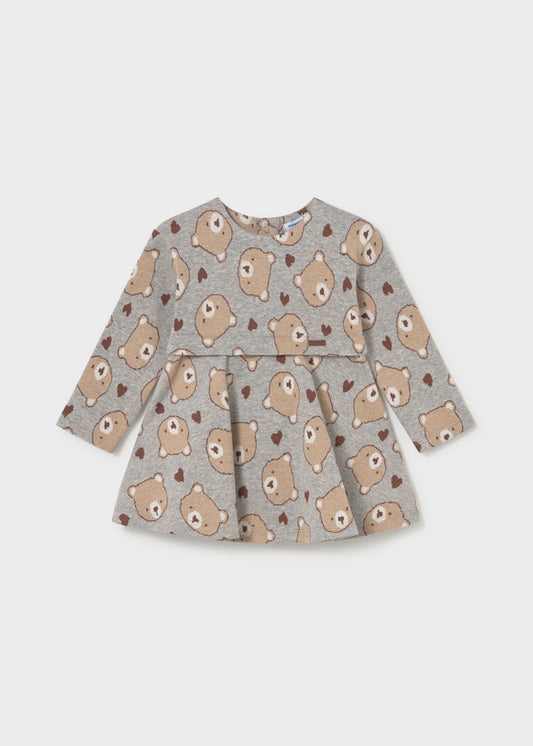 Vestito neonata Mayoral grigio mélange con fantasia di orsetti e cuori