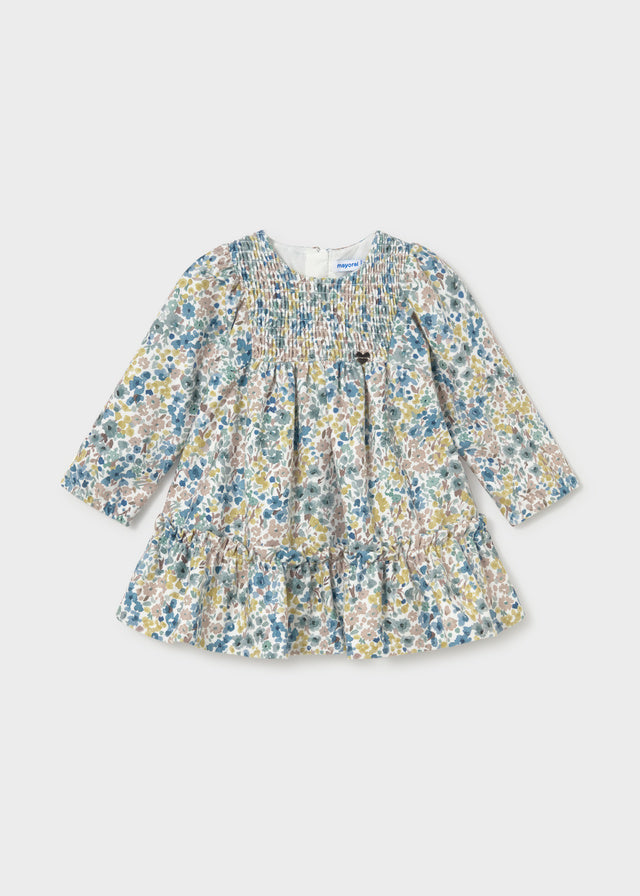 Vestito neonata Mayoral in velluto floreale con maniche lunghe