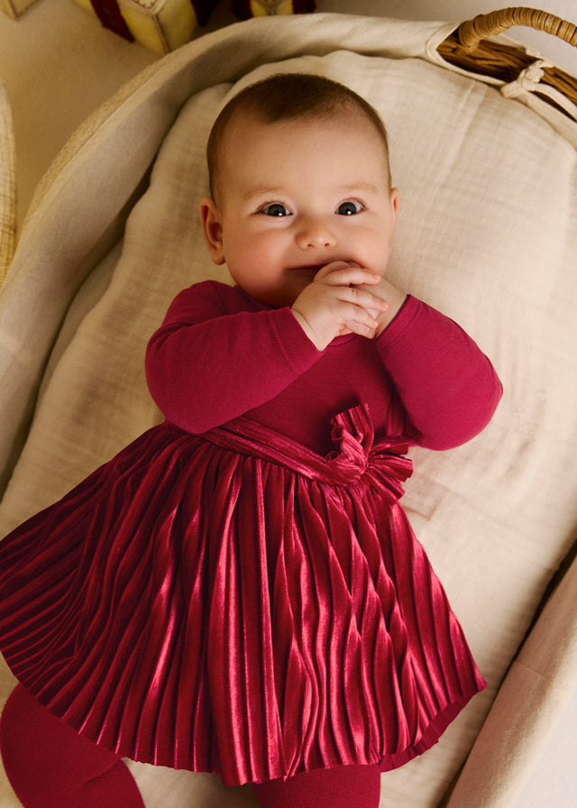 Vestito natalizio neonata Mayoral rosso con gonna effetto velluto