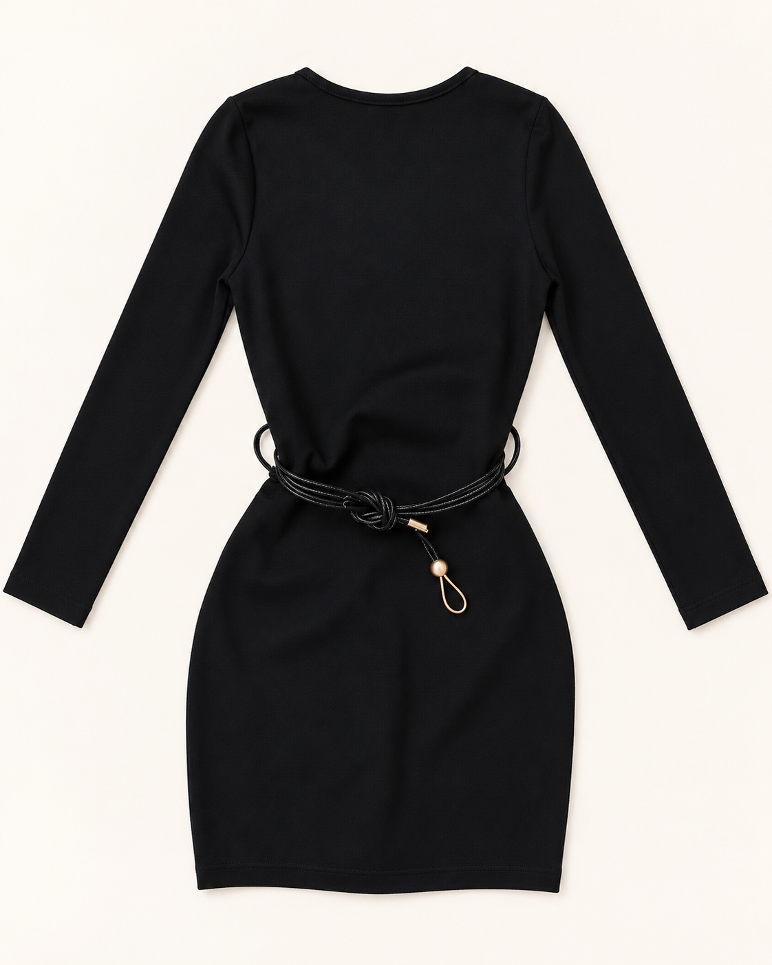 Vestito nero Mavie-Paris per ragazza con maniche lunghe e cintura sottile in vita, vista frontale.