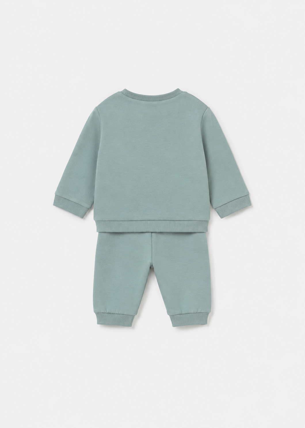 Vista posteriore completo neonato Mayoral verde acqua con felpa e pantalone coordinato