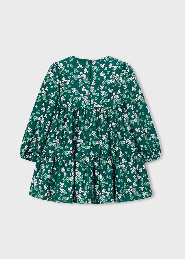 Vista posteriore del vestito bambina Mayoral verde floreale con chiusura a cerniera